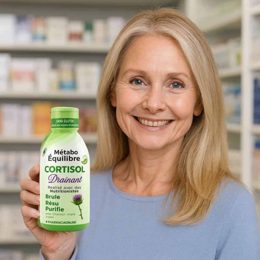 Donna sorridente con integratore Metabo Équilibre per il benessere.