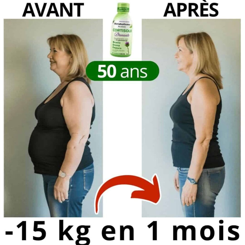 Prima e dopo la perdita di peso di una donna di 50 anni.