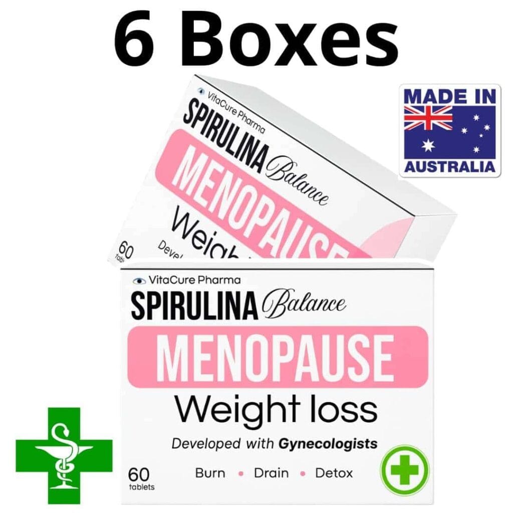 Box di integratori Spirulina Balance Menopause per menopausa e perdita di peso.