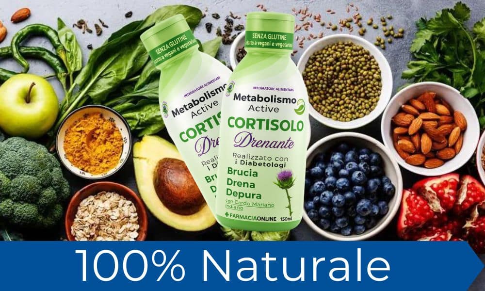 Integratore naturale con estratti di erbe e frutta per metabolismo e benessere.