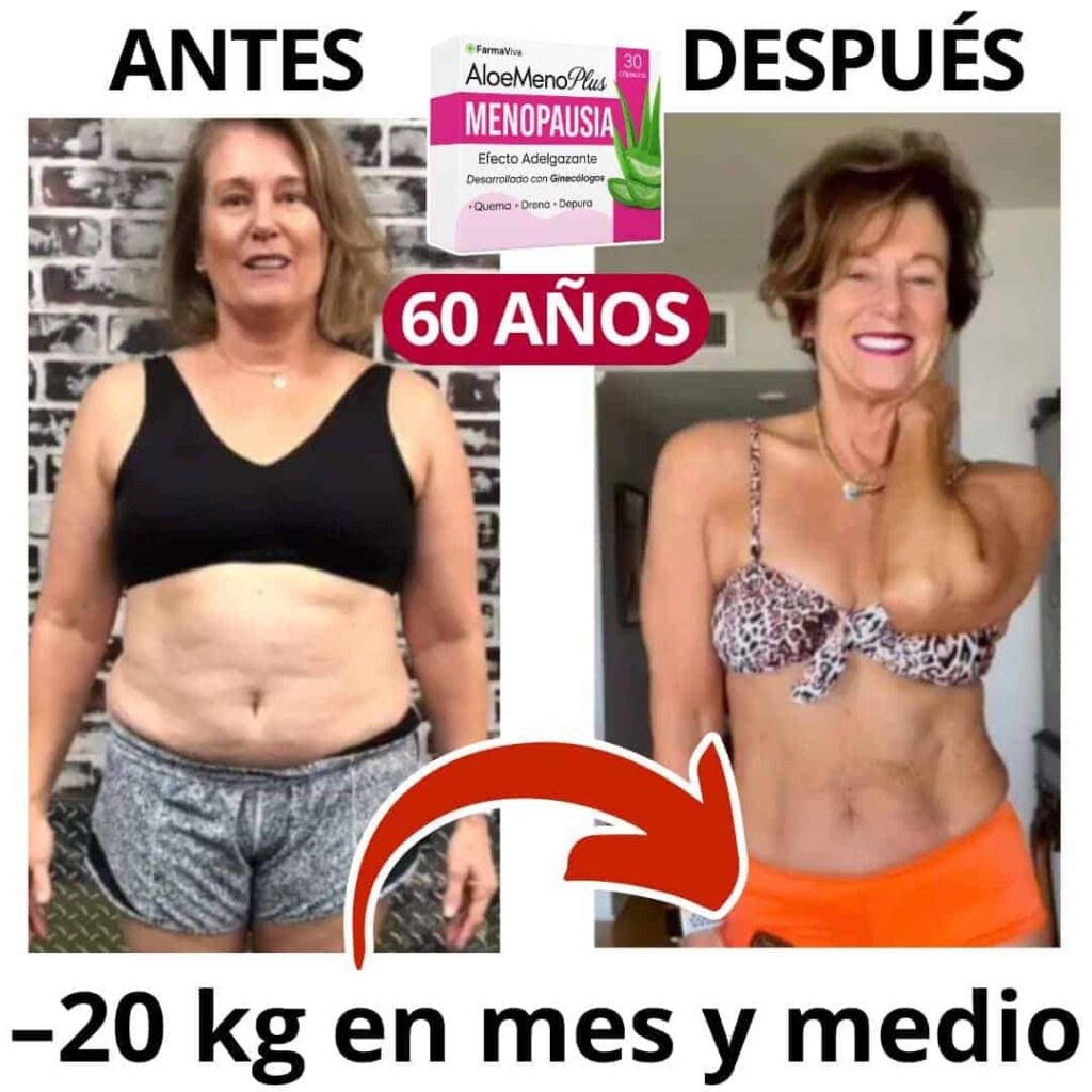 Donna felice con corpo snello dopo 60 anni grazie ad AloeMeno Plus.