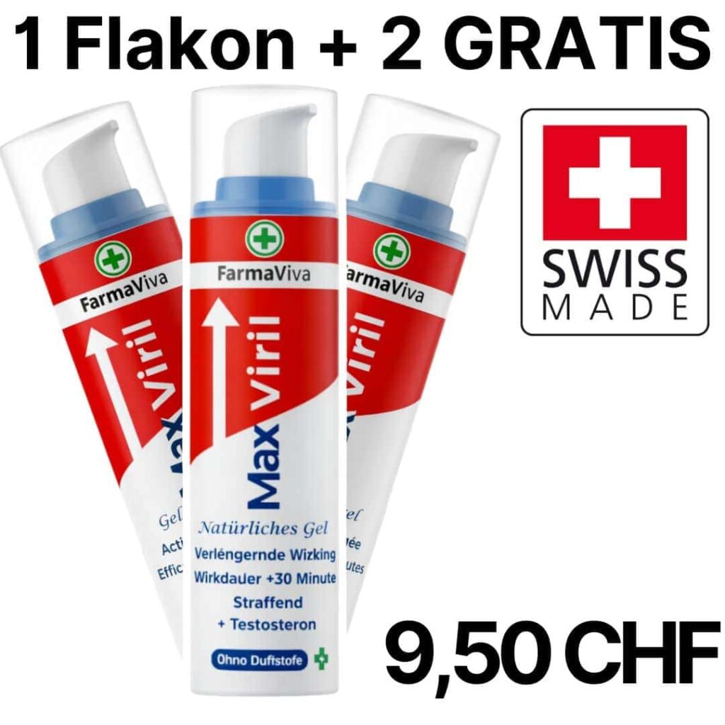 Gel Max Viril con promozione 1+2 gratis, prodotto svizzero di alta qualità.
